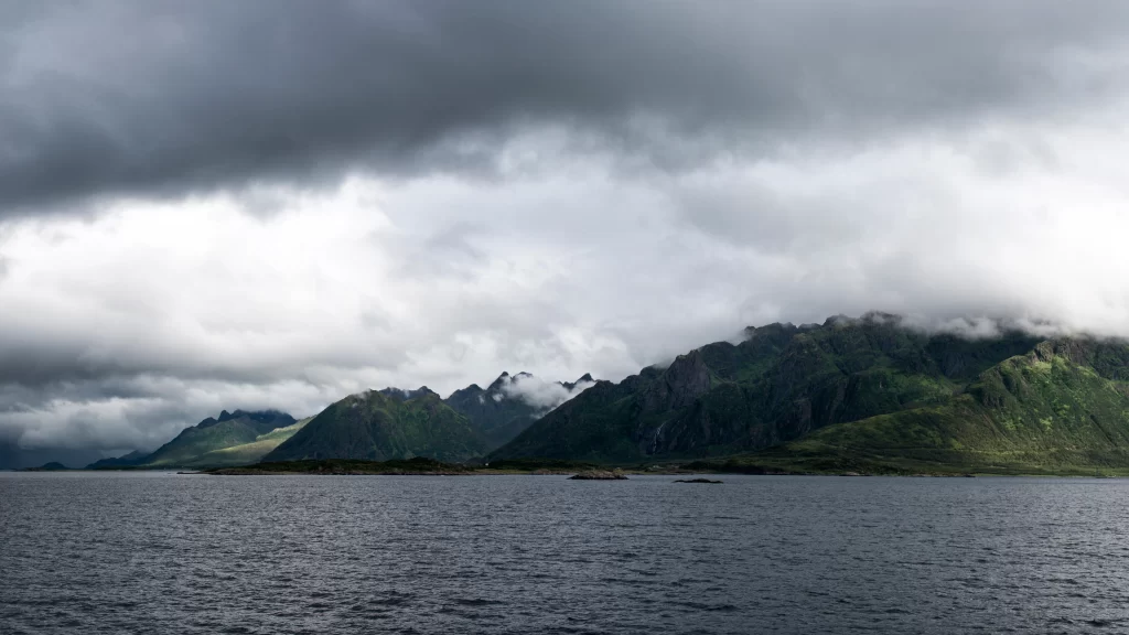 Mountains Clouds Water Landscape Natural Serene