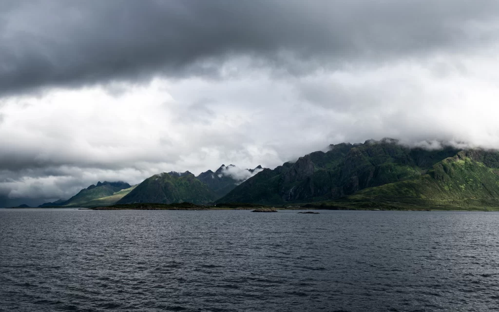 mountains clouds water landscape nature scenery