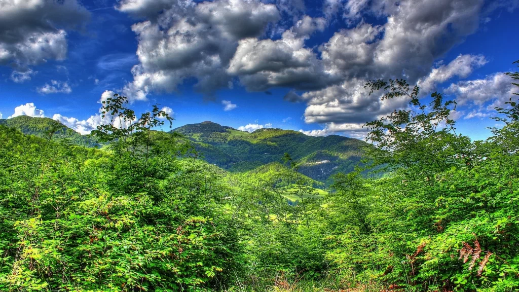 mountains greenery sky clouds landscape nature