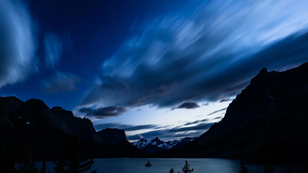 mountains lake sky clouds twilight landscape