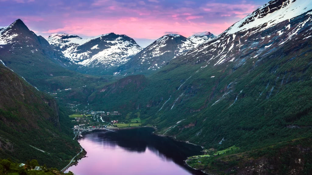 mountains lake sky sunset nature