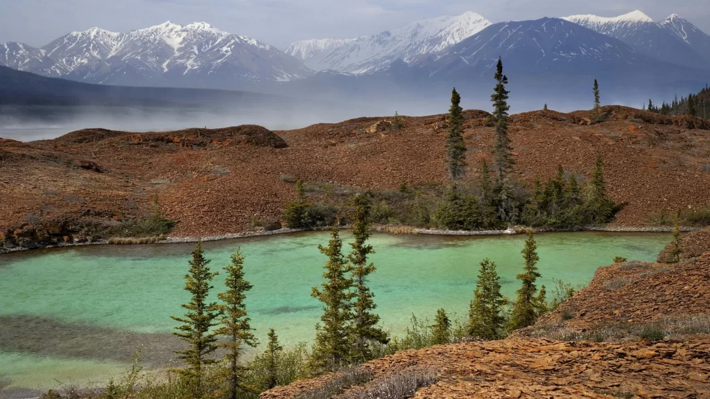 mountains lake trees sky landscape nature