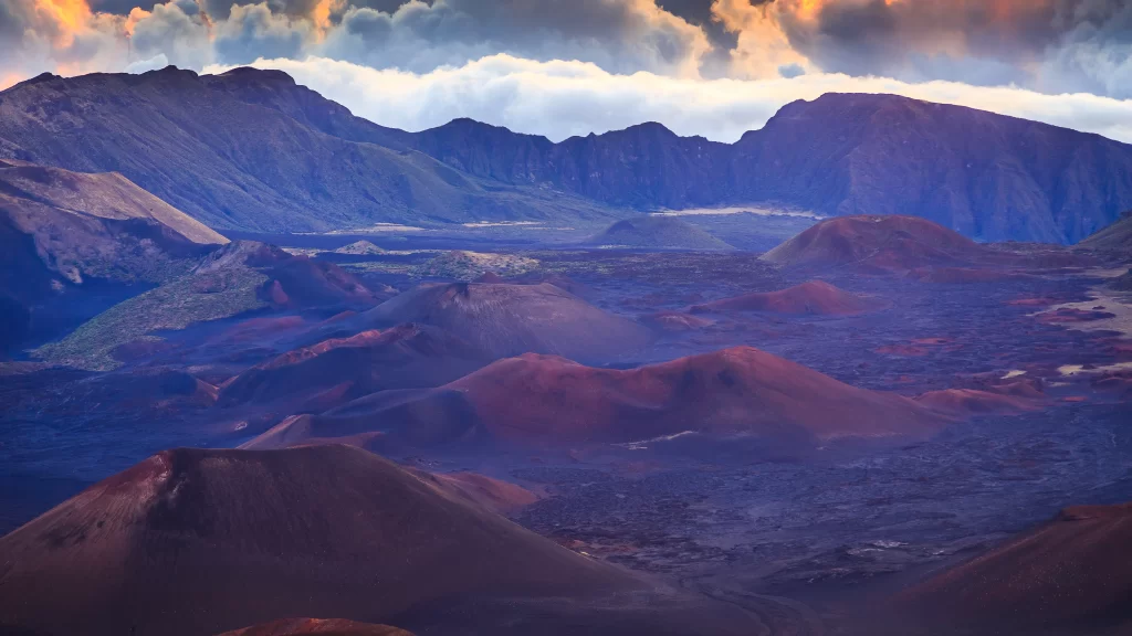 mountains landscape sunset clouds rugged terrain