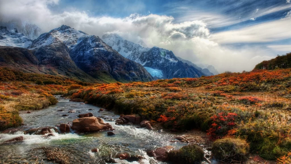 mountains river autumn clouds landscape nature