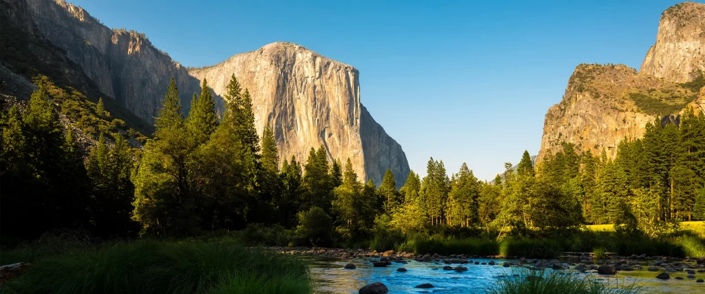 mountains river trees sky sunlight