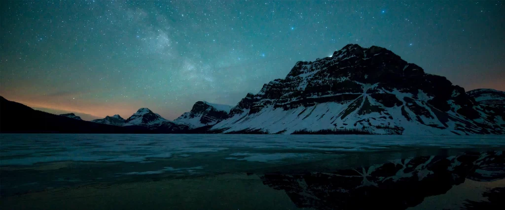 Mountains Snow Night Stars Reflection Tranquil