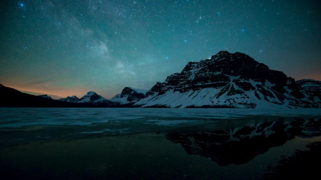 Mountains Snow Night Stars Reflection Tranquil