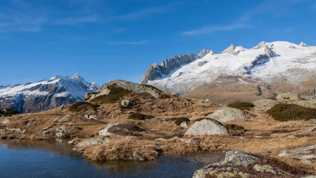 mountains snow sky blue clear