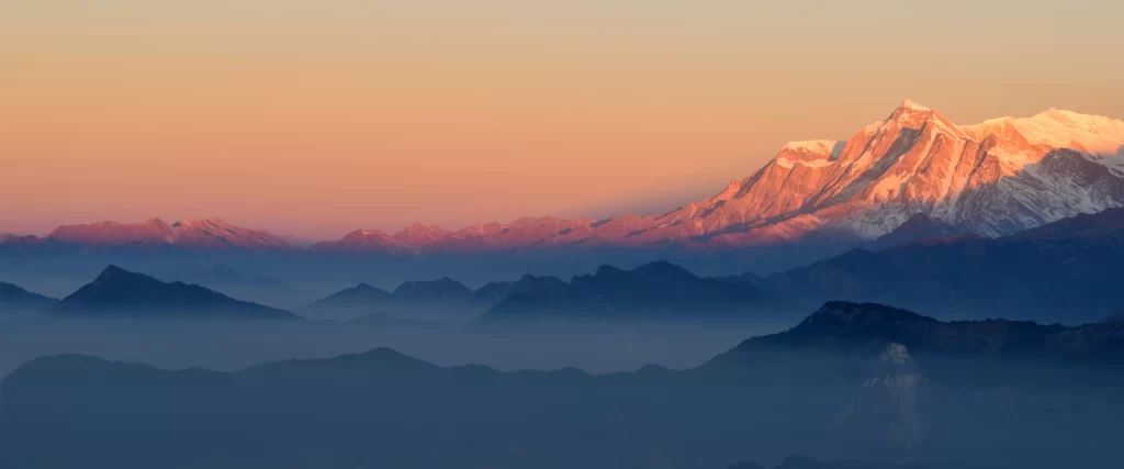 Mountains Sunrise Snow Mist Peaks Tranquil