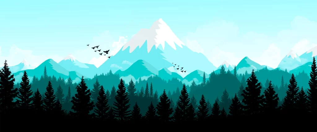 Mountains Trees Sky Birds Snow Clouds