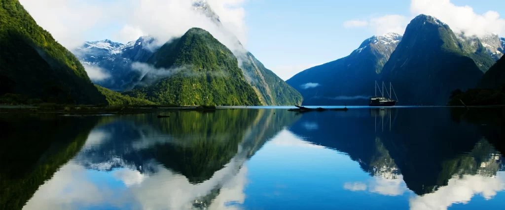 Mountains Water Reflection Clouds Boat Nature