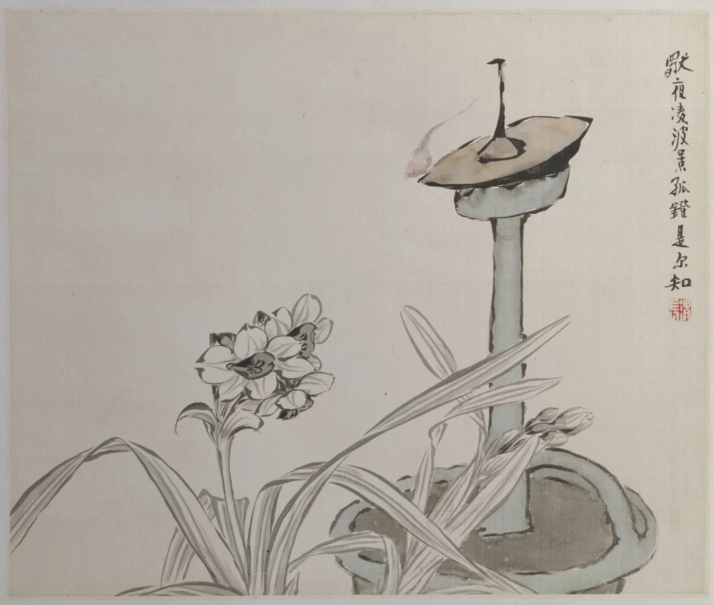 Narcissus Oil Lamp Scholar Still Life Ren Xiong