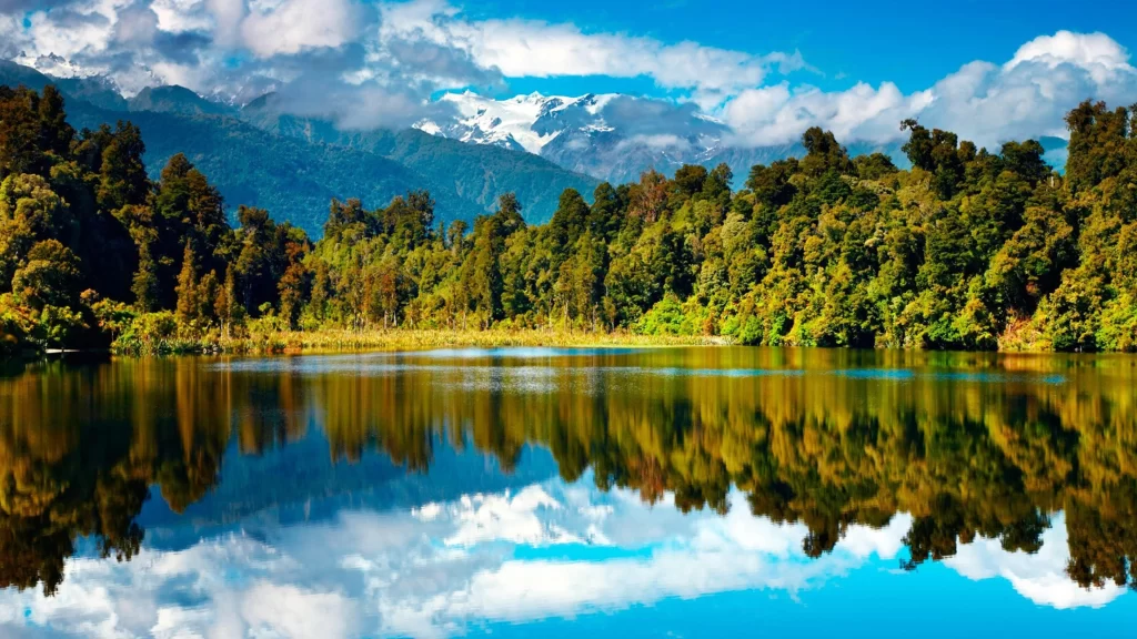 Nature Lake Mountains Trees Reflection Sky
