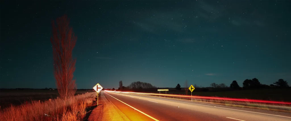 night road stars lights landscape