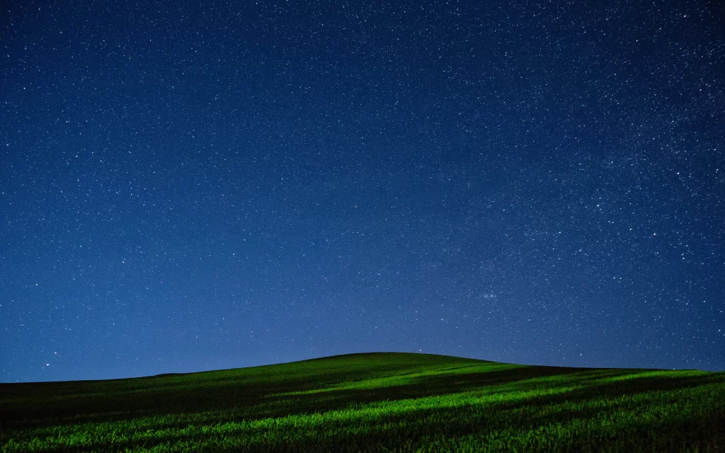 Night Sky Green Hills Starry Meadow Clear Rural Dark Blue Pastoral