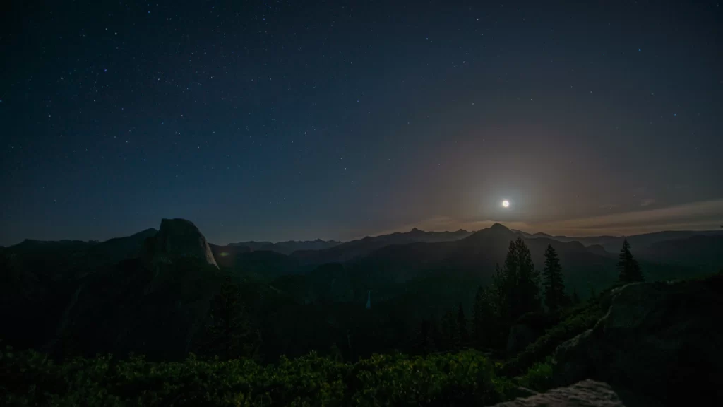 night sky moon stars mountains landscape