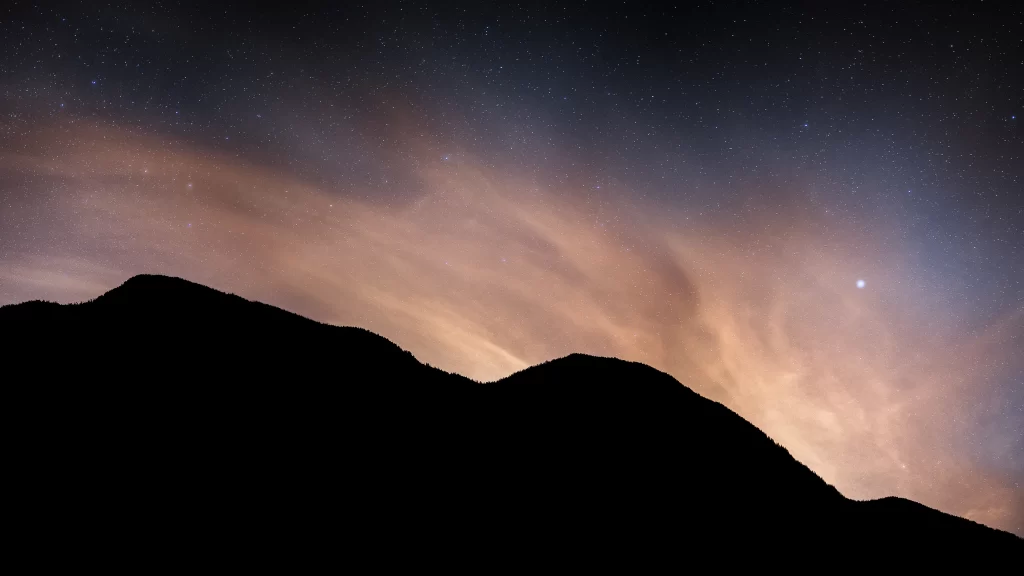 Night Sky Stars Mountains Clouds Silhouette Serene
