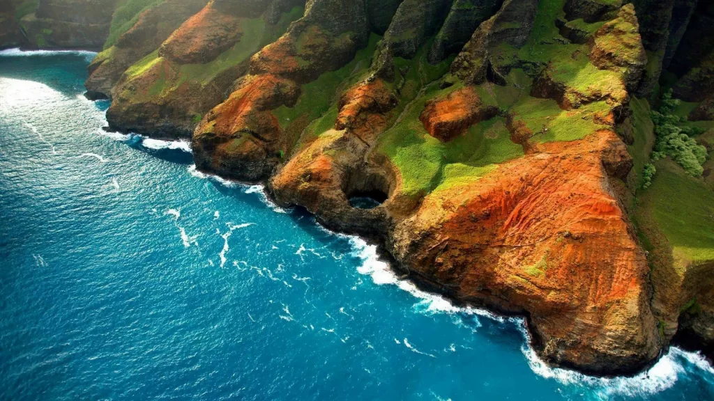 ocean cliffs waves greenery erosion coastline