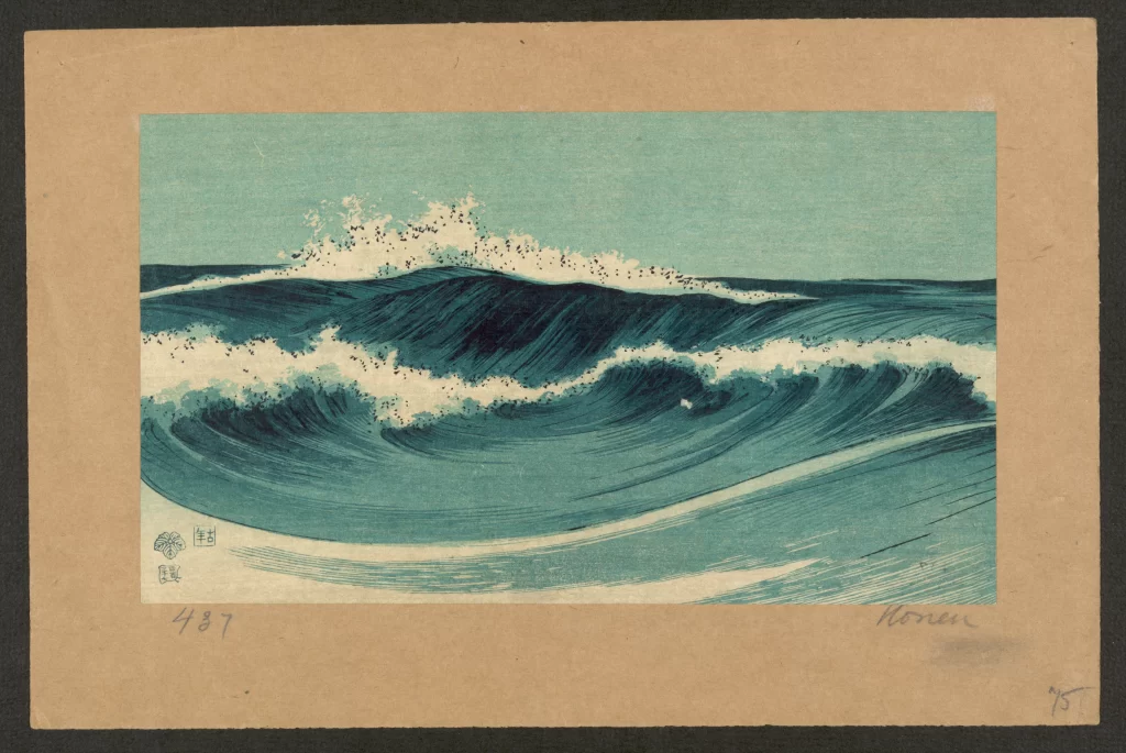 Ocean Waves Blue Hues White Foam Traditional Art Dynamic Motion
