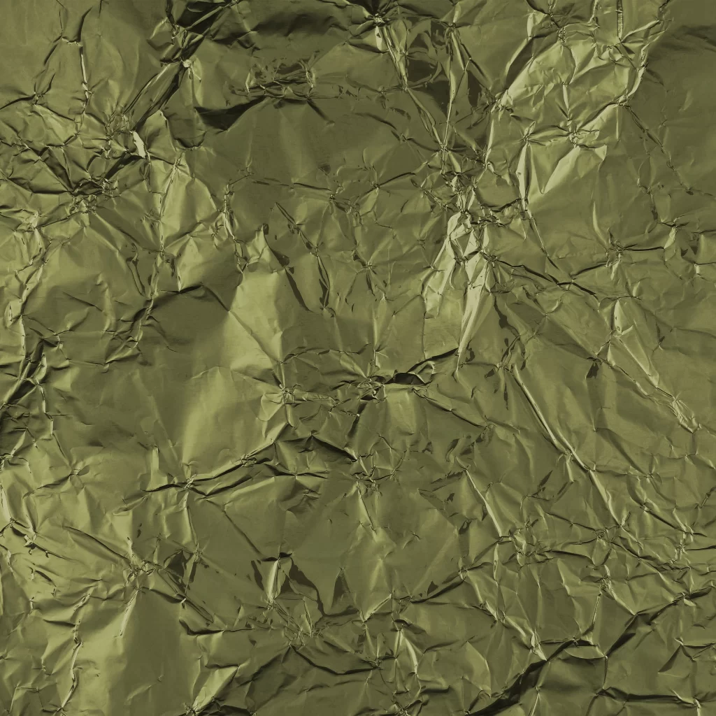 Olive Green Crumpled Metallic Foil Wrinkled Texture