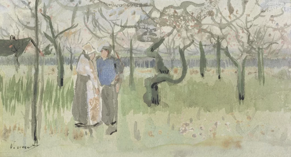 Orchard in Blossom with Two Figures Spring Van Gogh
