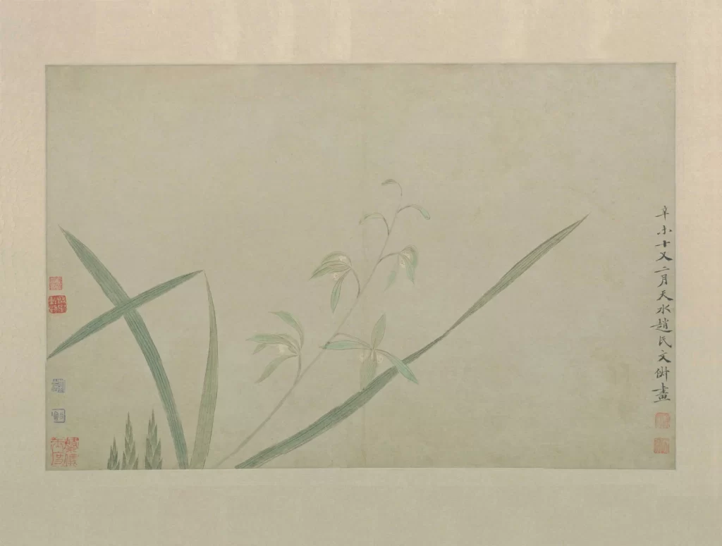 Orchids ink wash tranquil elegant simplicity Wen Shu