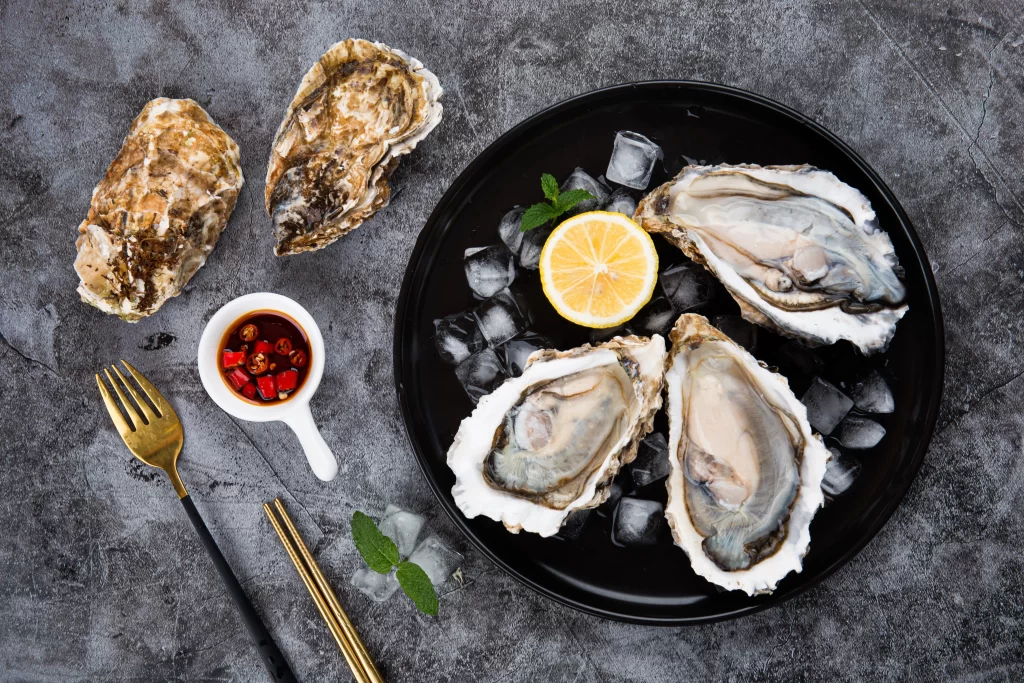 Oysters Raw Fresh Lemon Ice