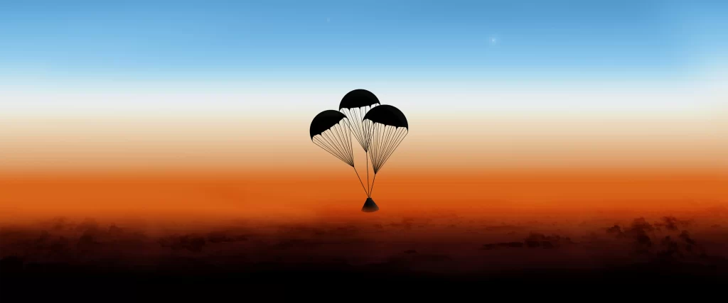 Parachute Descent Space Capsule Mars Landscape