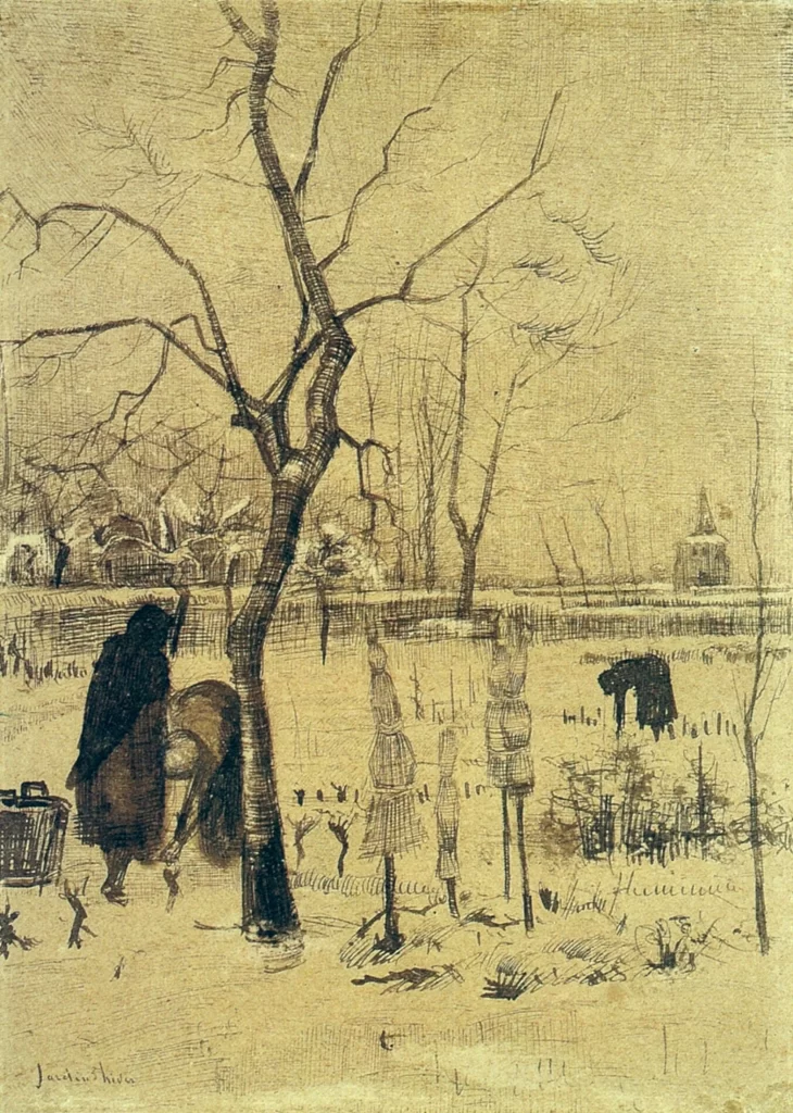 Parsonage Garden in the Snow with Three Figures Van Gogh