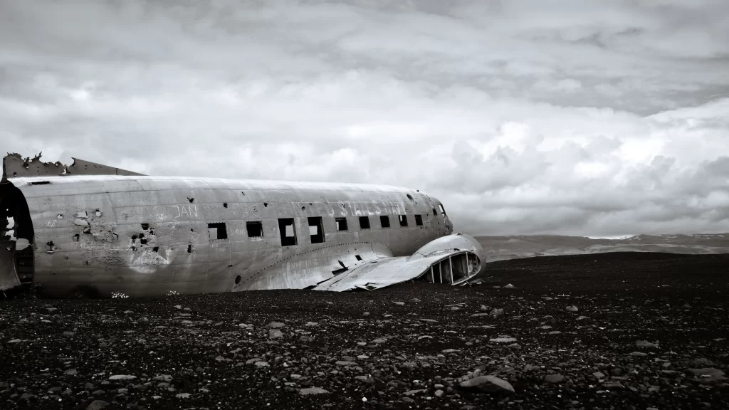 plane wreckage clouds landscape black and white