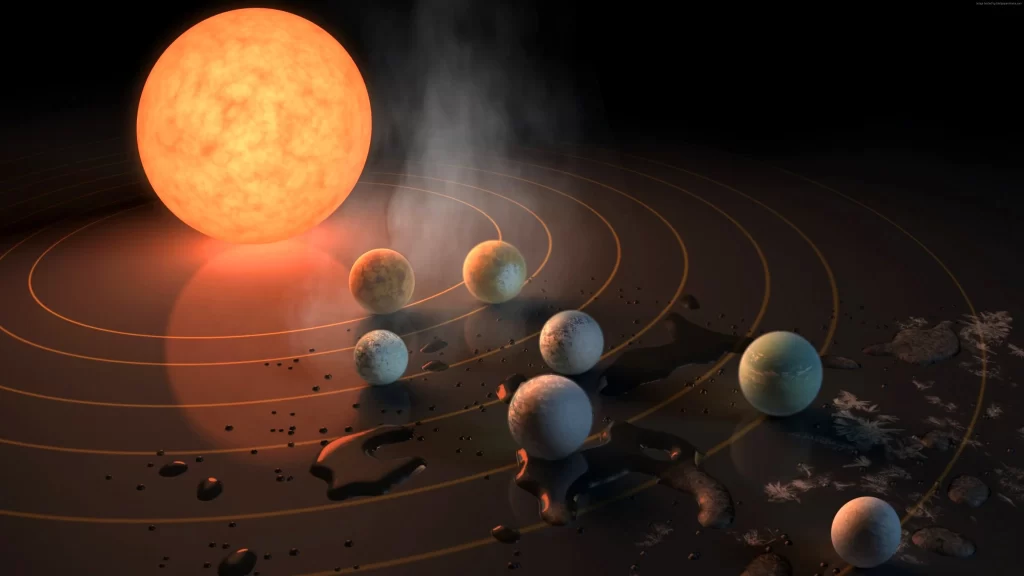planetary system celestial bodies star orbit cosmic dust space exploration