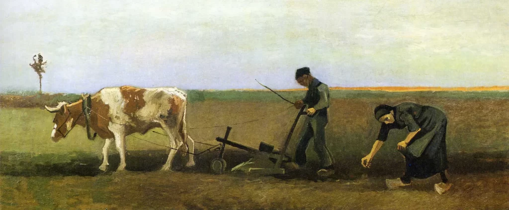 Ploughman with Woman Planting Potatoes Van Gogh