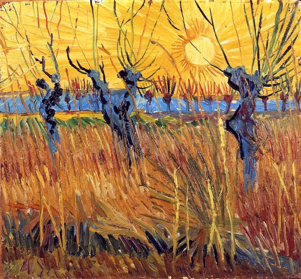 Pollard Willows with Setting Sun Van Gogh