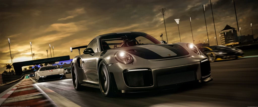 Race Cars Sunset Track Motion Competition Excitement