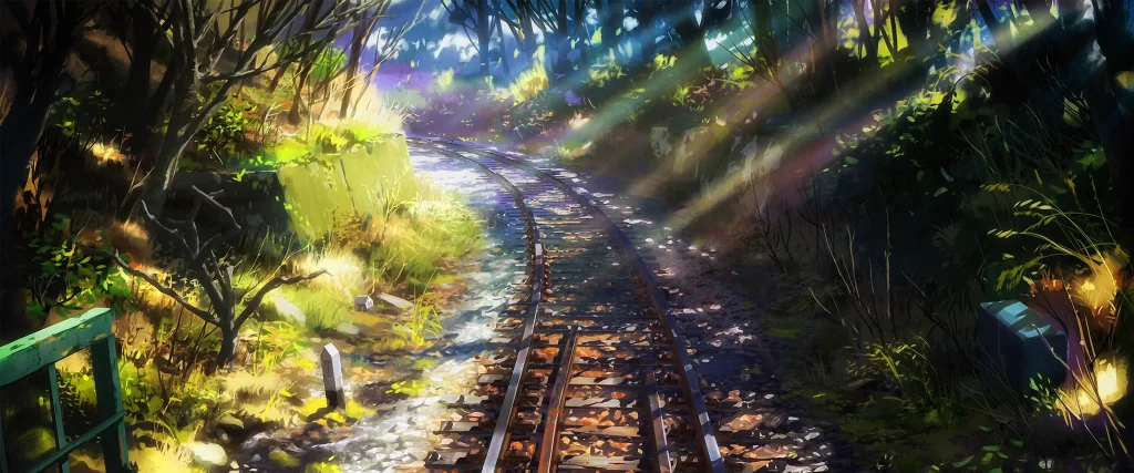 Railroad Tracks Sunlight Forest Greenery Tranquility Journey