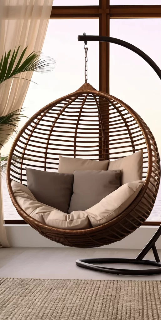 Rattan Hanging Egg Chair In Modern Room