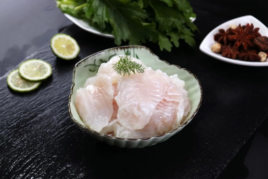 Raw Fish Sashimi White Plate Green Garnish