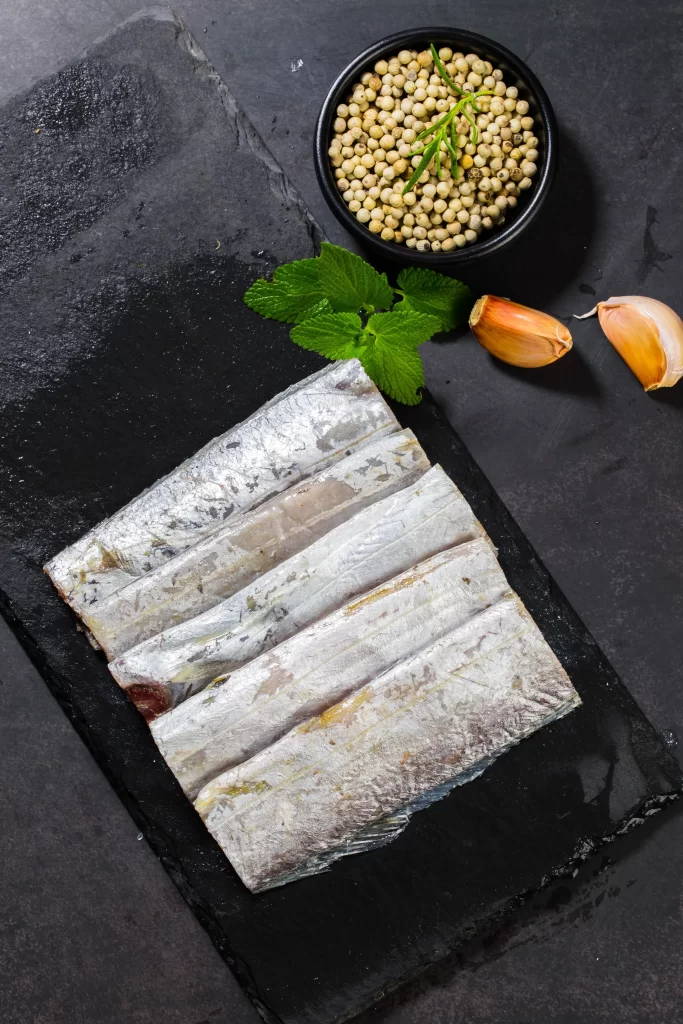 Raw Fish White Skin Green Herbs
