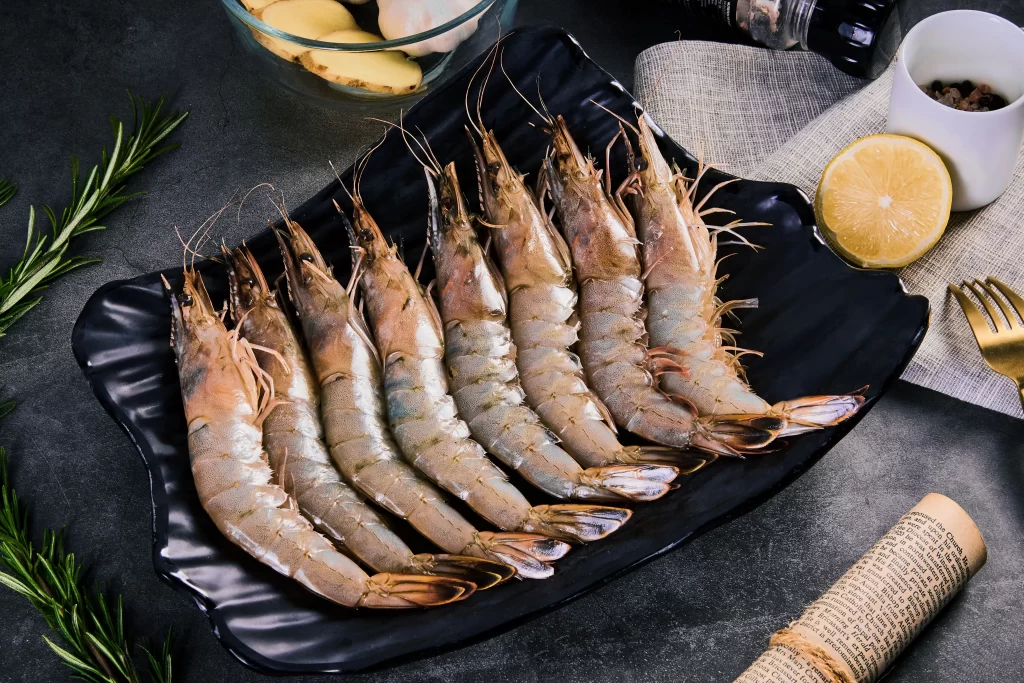 Raw Shrimp Black Plate Fresh Ingredients