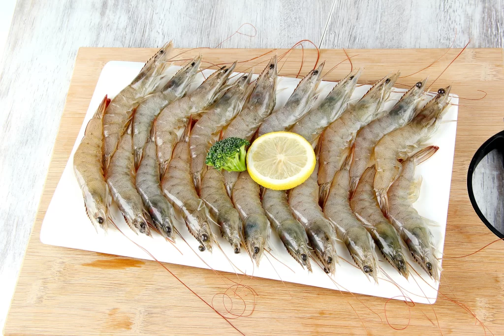 Raw Shrimp Clear Shell White Plate