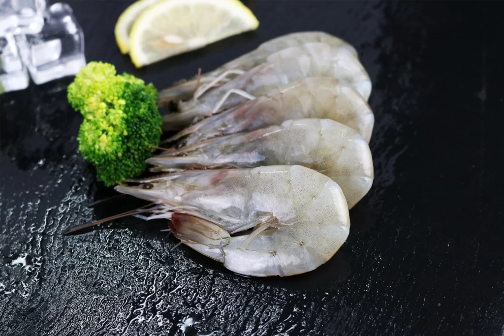 Raw Shrimp White Shell Black Background