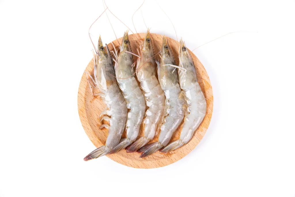 Raw Shrimp White Shell Wooden Plate