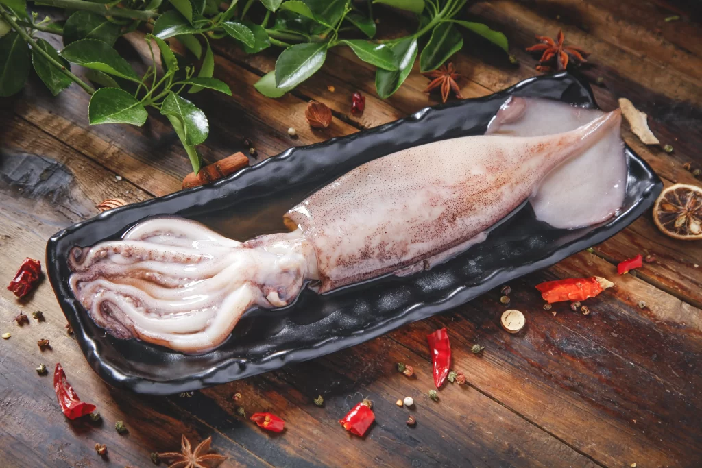 Raw Squid White Brown Spices