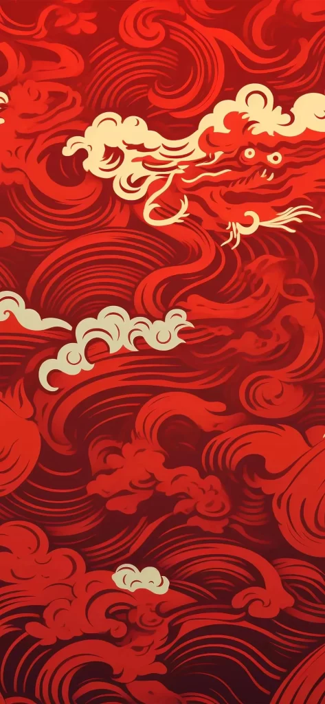 Red Clouds Waves Dragon Traditional Artistic