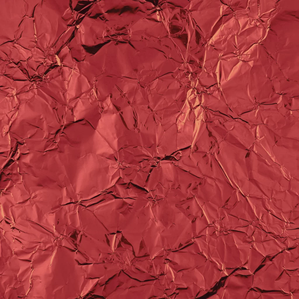 Red Crumpled Metallic Foil Wrinkled Texture