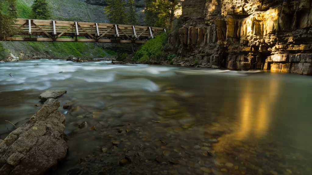 river bridge nature sunlight rocks water
