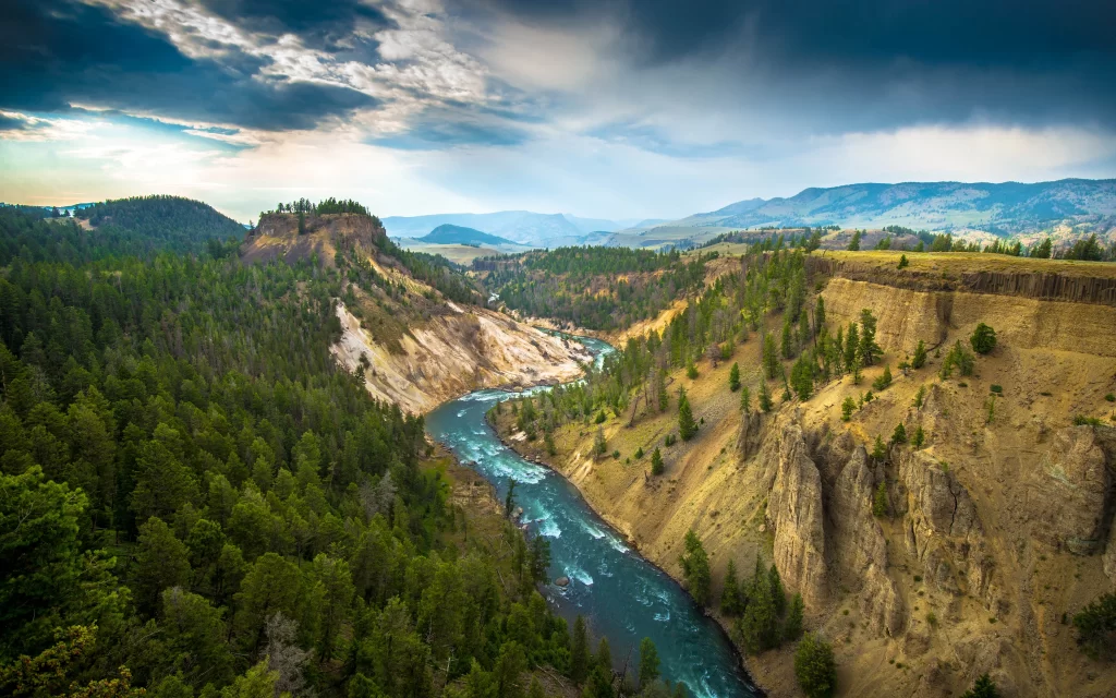 river canyon landscape trees sky