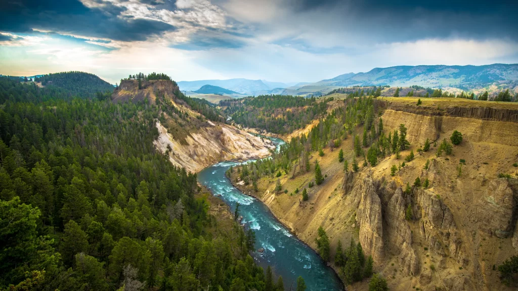 river canyon landscape trees sky