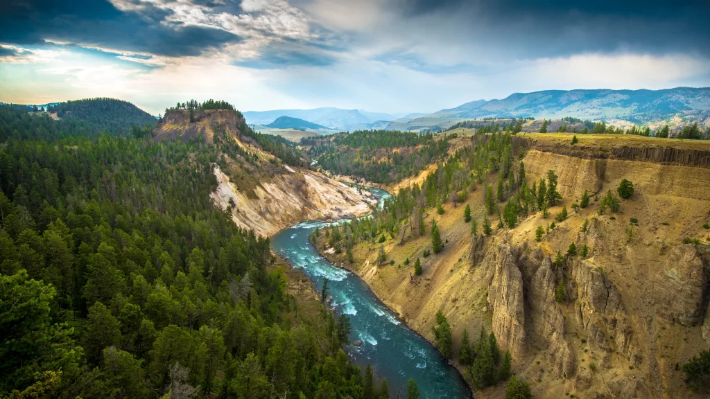 river canyon landscape trees sky nature