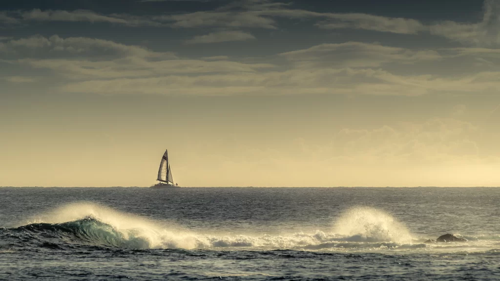 Sailboat Ocean Waves Sky Clouds Sunset